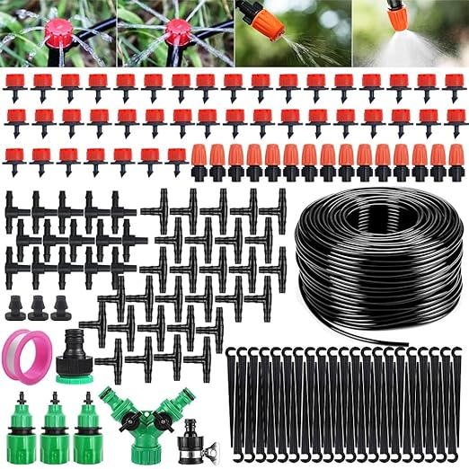 Drip Irrigation System, 164FT/50m Garden Irrigation System 1/4, Blank Distribution Tubing Watering Drip Kit Automatic Irrigation Equipment for Garden Greenhouse, Patio, Lawn