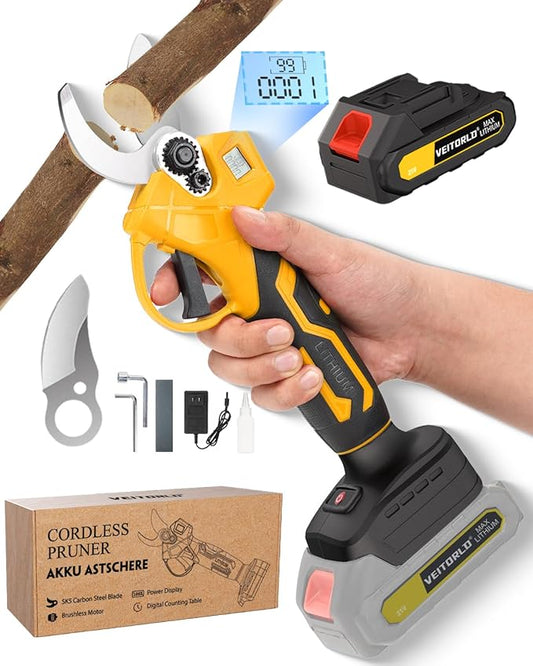21V Electric Pruning Shears, Cutting Diameter 30mm 1.2" Efficiently Cordless Pruners with LCD Display, 2.0Ah Battery & SK5 Blade for Tree Gardening Branch Cutter, Gifts for Men Dad Him Christmas