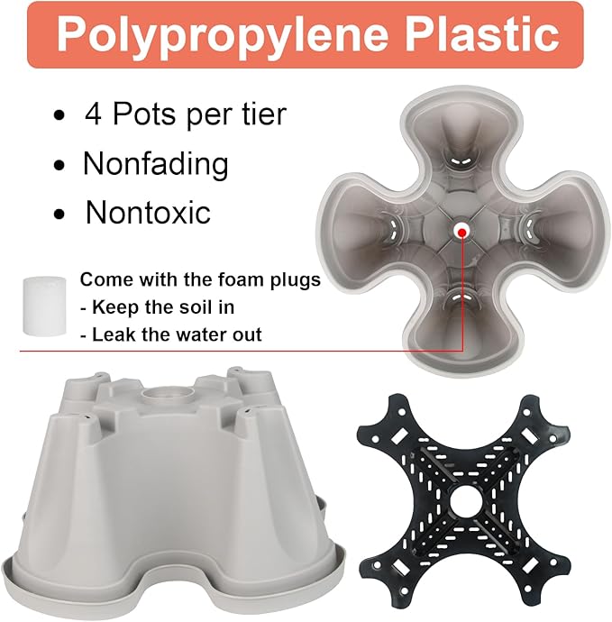 Vertical Planter 7 Tier Stackable Planters Garden Planters Strawberry Herb Flower and Vegetable Planter Indoor Outdoor Gardening Pots with Removable Wheels and Tools