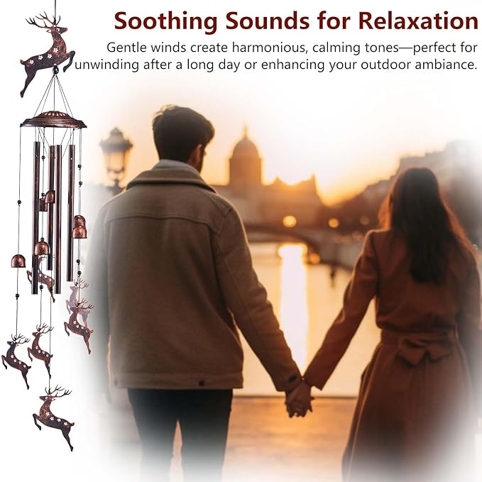 Deer Wind Chimes for Outside, Metal Windchimes Outdoors Clearance with 4 Aluminum Tubes, Garden Patio Yard Home Decor, Deer for Women Mom Grandma, Unique Christmas Decorations