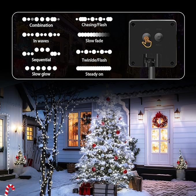 4 Pack Solar String Lights Outdoor, 400 LED Extra-Long 156Ft Solar Lights Outdoor with 8 Lighting Modes, IP65 Waterproof for Garden, Patio, Xmas, Balcony, Tree, Wedding, Party Decor (White)