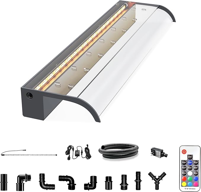 Pool Fountain, LONGRUN Waterfall Spillway for Koi Ponds - 35.4" Transparent Acrylic Waterfall for Swimming Pool, Garden Pond, Patios, Spa Decoration