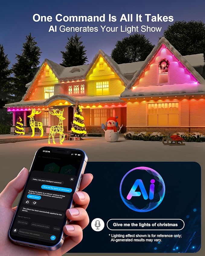 Permanent Outdoor Light Pro, 100ft with 72 RGB+IC LED Lights, 90 Scene Modes, AI Light Design, IP67 Waterproof for Halloween Christmas Decor and Daily Lighting, Work with Alexa, Google
