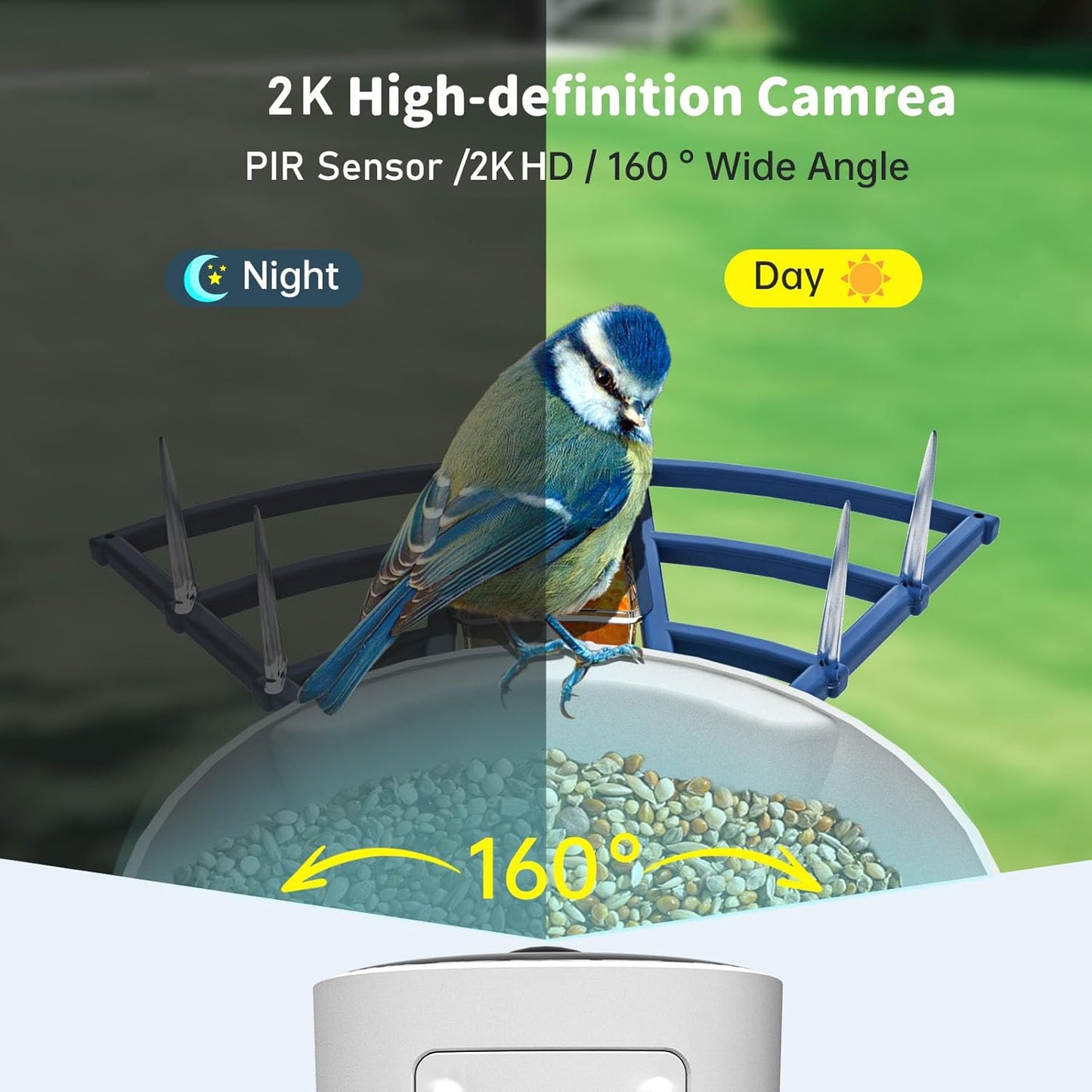 Smart Bird Feeder with Camera Solar Powered & AI Bi rd Identification, 2.4Ghz WiFi Bird feeders for Outdoors, 2K Live Video, Nstant Arrival Alerts - Best Gifts for Bi rd Lovers(Indigo Blue)