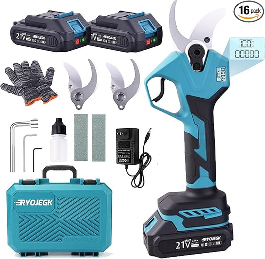 Electric Pruning Shears Cordless,1.6" Brushless Power Pruner with 2x2.0Ah Batteries,21V garden shears 2.5" Max Opening with LCD Display & 3 Pairs SK5 Blade for Tree Trimming,Branch Cutting