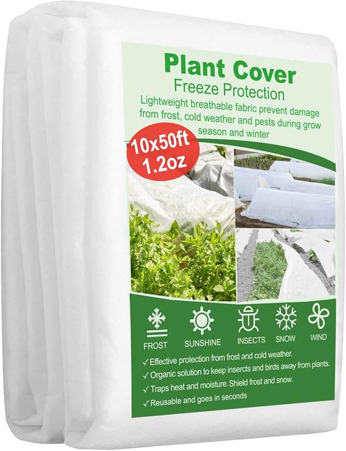10ft x 50ft Plant Covers Freeze Protection, 1.2oz Frost Blankets Floating Row Cover for Plants Frost Protection Covers Garden Winter Frost Pests Protection,White