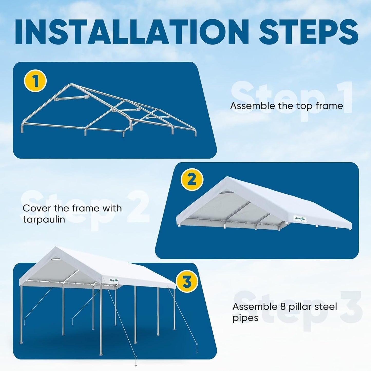 Quictent 10x20 ft Heavy Duty Carport Canopy Galvanized Car Tent Outdoor Garage Boat Shelter with Reinforced Structure, with Hanging Edge - White