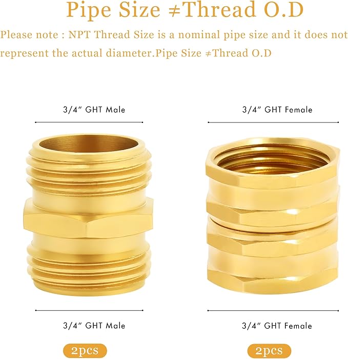TAROSE 4 Pack Brass Garden Hose Adapter, Male to Male Hose Adapter Connector, GHT to NPT Adapter Hose Fitting,Brass Garden Hose to Pipe Fittings Connect