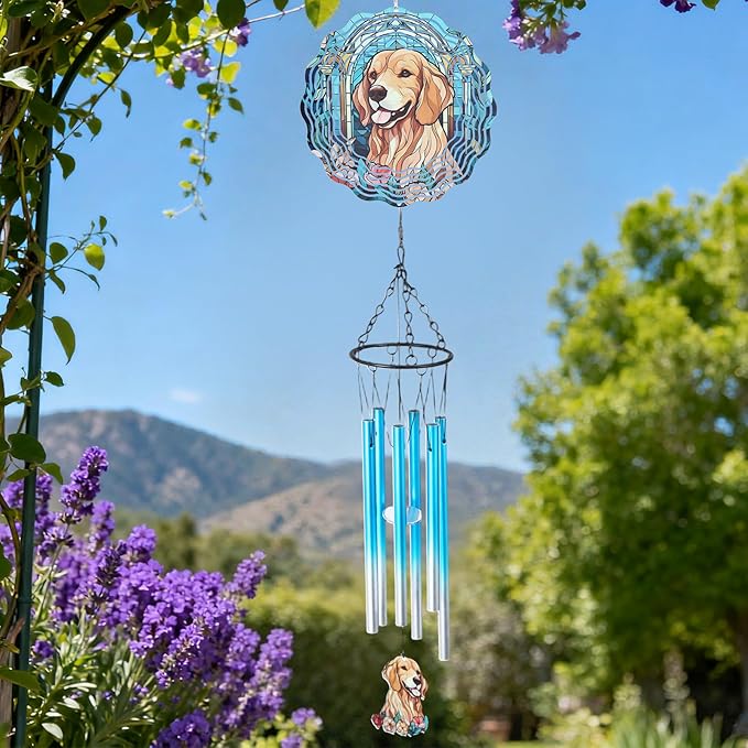 Dog Metal Wind Chimes - Windchimes Spinners Outdoors Decor Dogs Mom Gifts for Women Outside Indoor Hanging Decoration for Garden Patio Yard Porch Balcony Christmas New Year Birthday Gift