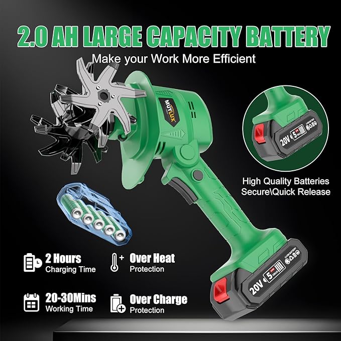 20V Cordless Tiller Cultivator for Gardening, Electric Garden Tiller with Only 1 x 2.0Ah Battery & Charger, Garden Rototiller for Lawn Gardening Soil Cultivation