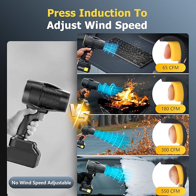 400,000RPM Handheld Leaf Blower Cordless with 2 Battery and Charger, 550CFM Lightweight Electric Cordless Leaf Blowers, 21V Battery Powered Leaves Blowers for Lawn Care, Patio, Car and Dus