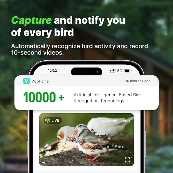Smart Birdhouse with 2K HD Camera, Solar Powered & Battery, Night Vision, AI Bird Identification, Real-Time Alerts, APP Control, Outdoor Wooden Bird House, Ideal Gift for Bird Lovers
