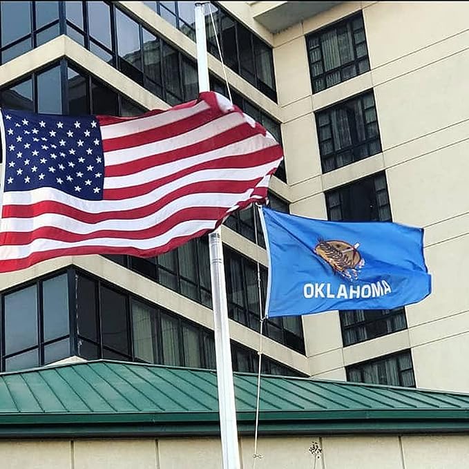 XIFAN Premium Oklahoma State Flag 3x5 ft Outdoor, Double Sided Embroidered Image, Heavy Duty 210D Nylon OK Flags, the Strongest Longest Lasting for Outside with Sewn Stripes/Brass Grommets