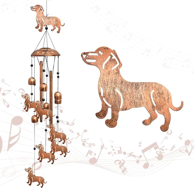 Dachshund Wind Chimes for Outside, Metal Windchimes Outdoors Birthday Gifts for Women Memorial Sympathy Wind Chimes for Patio Garden Yard