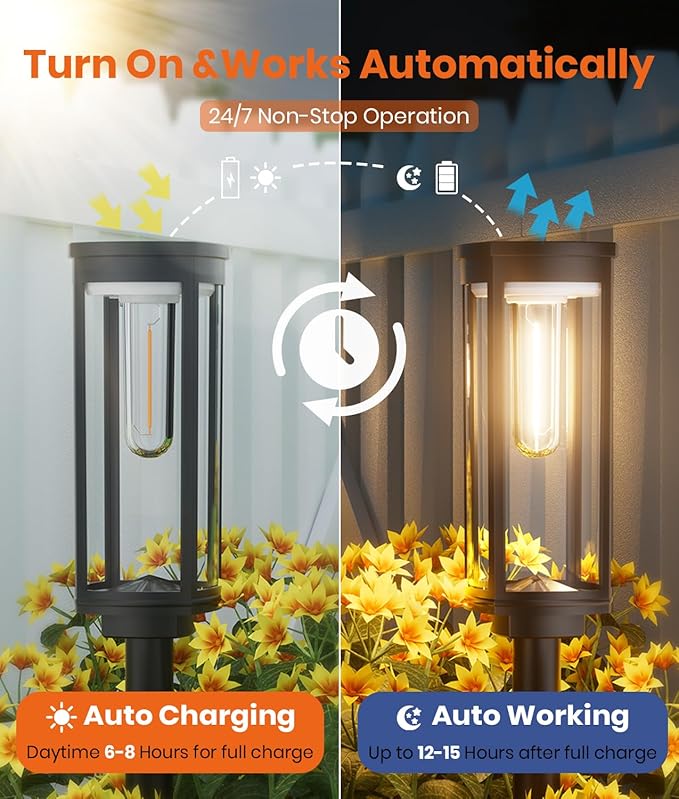 Solar Pathway Lights Outdoor Warm White 8-Pack Waterproof IP65, Auto On/Off Solar Powered Walkway Lighting for Driveway Yard Garden, Upgraded Landscape Lights Outside