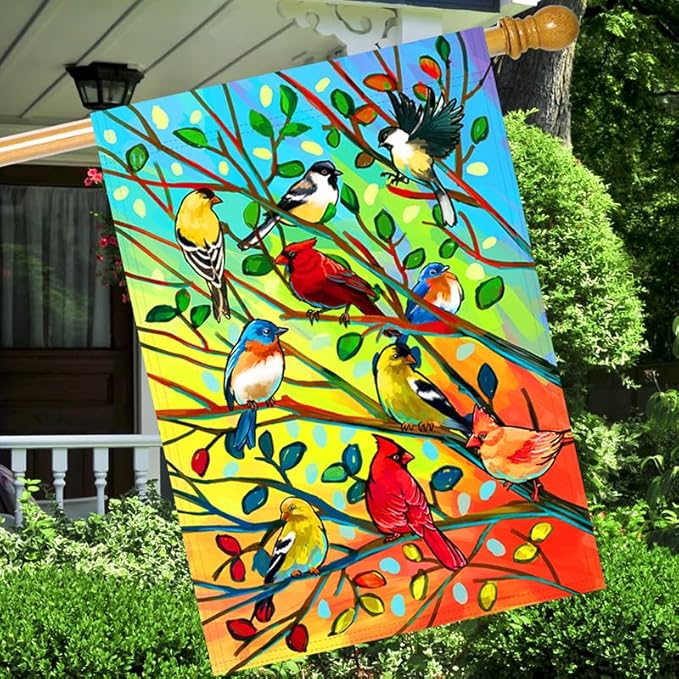 Tree Bird House Flag 28x40 Inch Double Sided Welcome Holiday Yard Outdoor Decoration