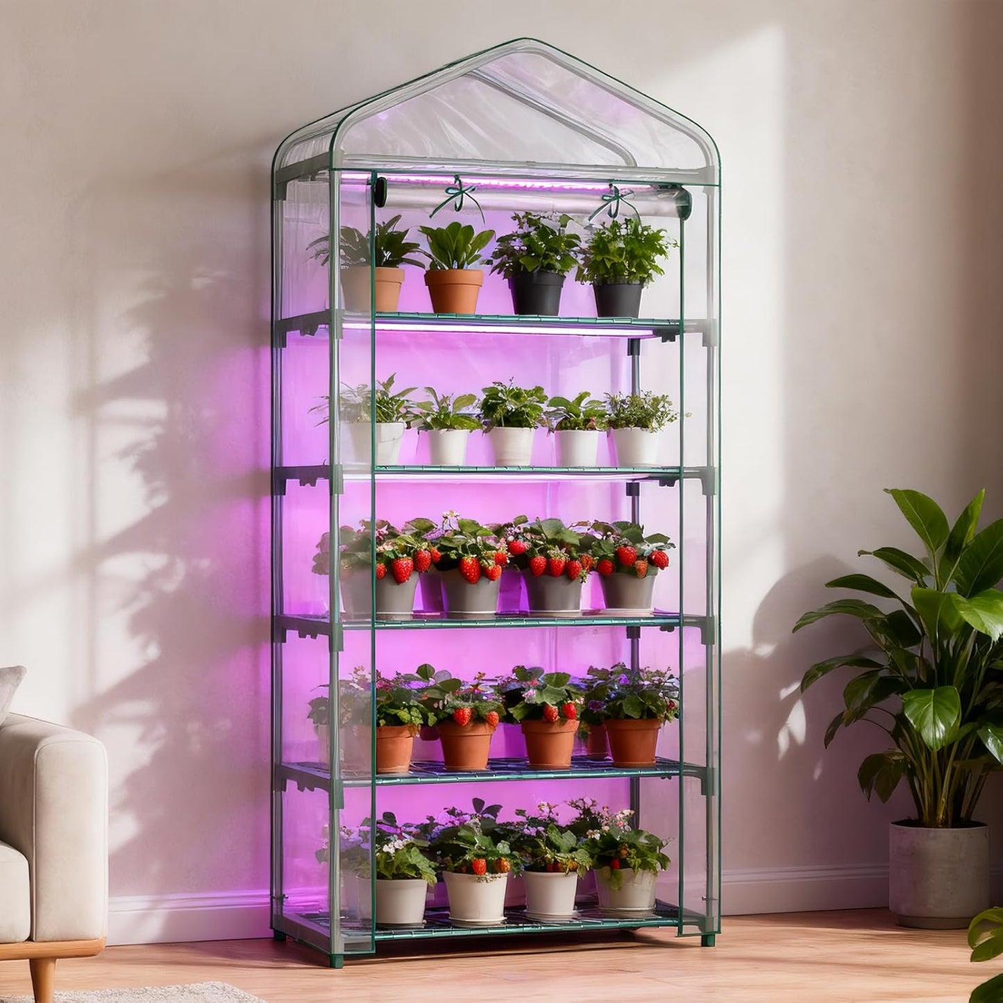 SUNYRISY Indoor Greenhouse with Grow Lights 5 Tier Plant Stand Shelf, Mini Small Greenhouse Kit with Zippered PVC Tent for Indoor Garden Seed Starting Tray, 36W Full Spectrum