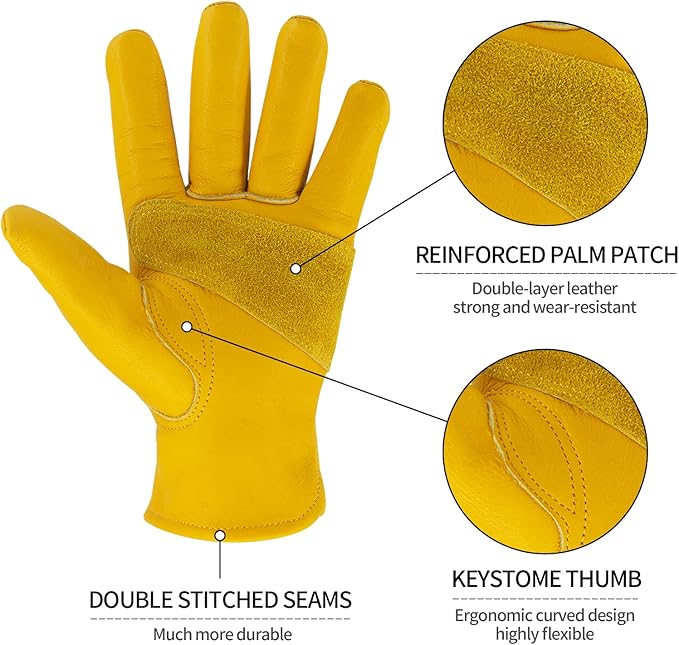 Leather Work Gloves for Men & Women, Reinforced Durable Gardening Gloves,Cowhide Work Gloves,Puncture & Cut Resistant