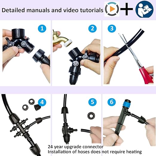 Drip Irrigation System with Water Timer 162ft Drip Irrigation Kit 5/16โID and 1/4 Inch Pipe Auto Watering System for Garden Adjustable Spray, for Greenhouse, Garden, Lawn, Potted Plants Black