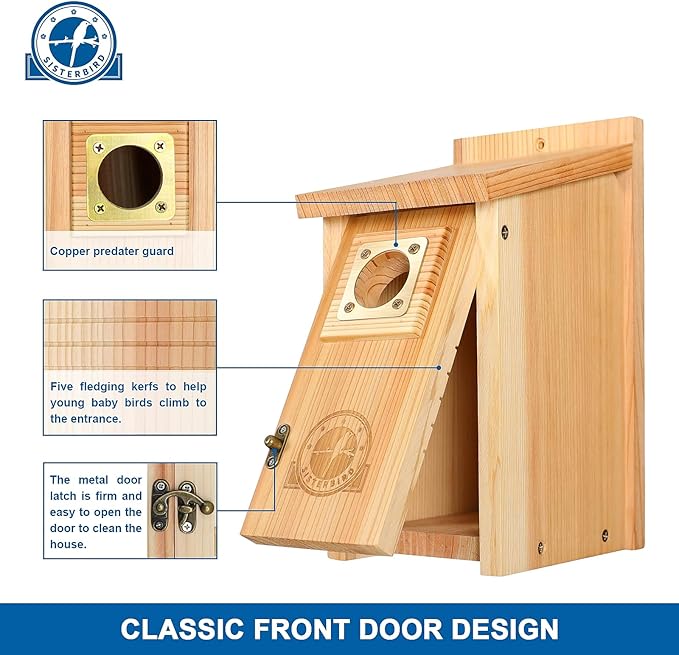 2 Pack Bird Houses for Outside Clearance with Copper Guard, Cedar Bird House Outdoor, Bluebird Finch Swallow Wren Chickadee Assembly Required