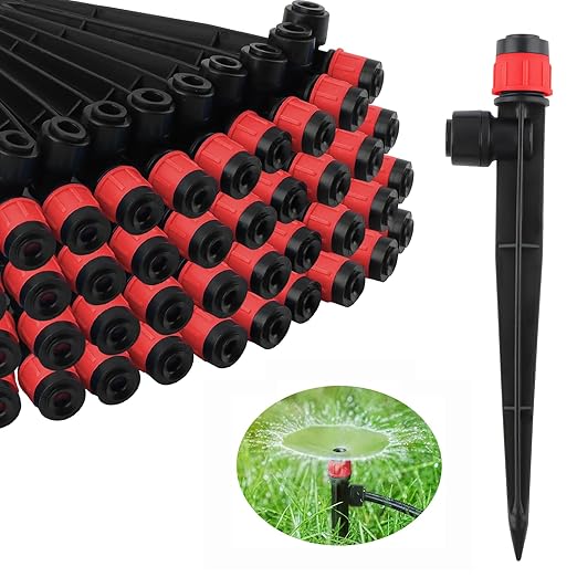 100PCS Drip Irrigation Emitters, Kalolary Adjustable 360 Degree Water Flow Drippers Emitters for 1/4" Drip Irrigation System Tubing, Garden Irrigation Drippers for House Garden Flower beds(Red)