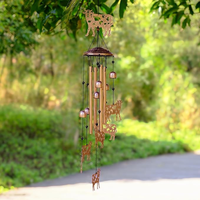 Cow Wind Chimes for Outside, Metal Windchimes Outdoors, Cow Gifts for Women/Men, Memorial/Birthday Gifts, Garden Decor for Outside, Patio or Yard, Durable Chimes for Outdoors