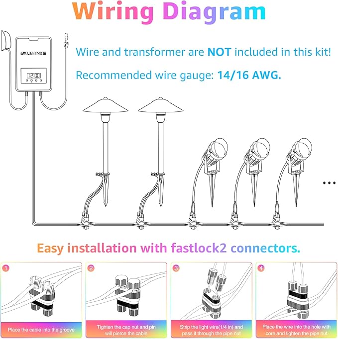 SUNVIE RGBW Landscape Lighting Kit 12V Low Voltage Landscape Lighting with Connectors, Color Changing Low Voltage Pathway Lights Wired with Spotlights Waterproof for Holiday Patio Garden Yard,12 Pack