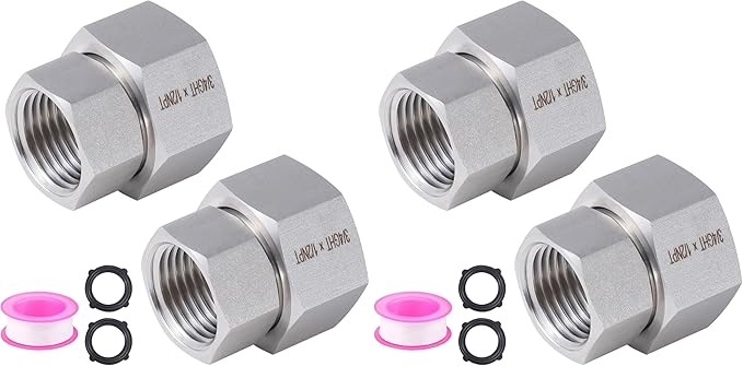 2 Pcs Stainless Steel Garden Hose Fittings Connectors Adapter,3/4" GHT to 1/2" NPT Repair Female to Female Double dual water hose connector, Lead-Free (Pack of 2)