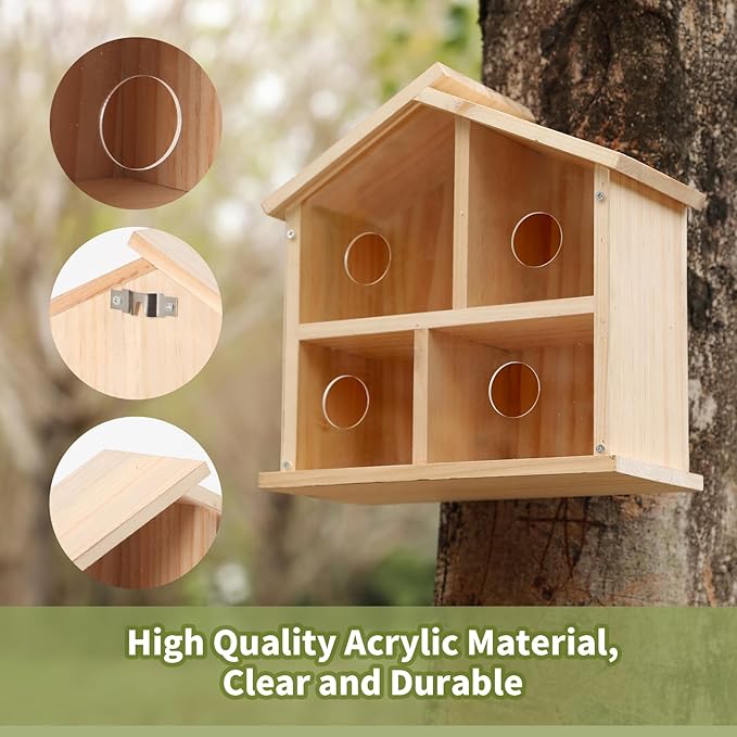 Window Bird Houses for Outside, See Through Upgraded Wooden Birdhouse Outdoors, Bird Nest Transparent Design for Easy Observation, Best Gift for Kids