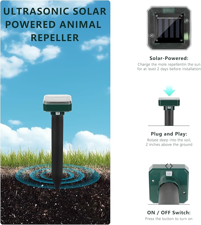 8 Pack 2025 Upgraded Solar Ultrasonic Animal Repellent Outdoor – Motion Activated Deer, Squirrel, Cat, Raccoon, Dog & Bird Deterrent with Ultrasonic Sweep for Garden Yard