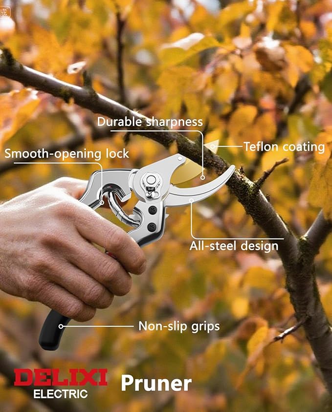 9.25" Heavy Duty Pruning Shears (Professional Bypass Garden Clippers with SK5 Steel Teflon Coated Blade)(1" Cutting Capacity, 2.17" Max Opening) Gardening Scissors for Plants, Flowers, Shrubs & Trees