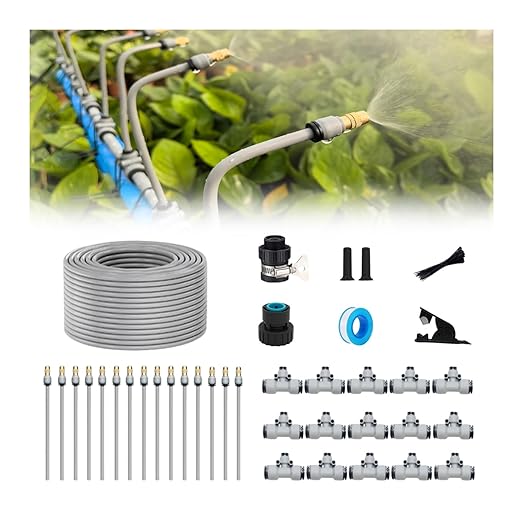 New Drip Irrigation Kits,Quick Connector Automatic Irrigation System,with Replaceable Bending Dropper,atomizing Copper Nozzle for Watering System for Garden Plant Lawn Patio. (20M)