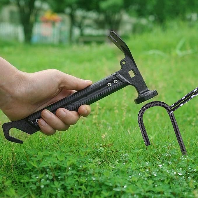 Black Rebar Stakes 12inx6mm Galvanized J Hook 12pcs – Heavy Duty Ground Tent Stakes for Fence,Bounce House,Outdoor Plants,Artificial Turf,Dog Coop,Metal Stakes for Christmas Decorations