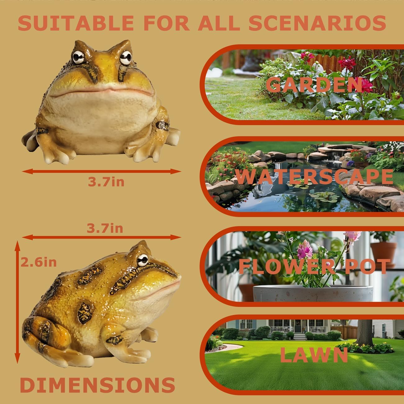Sunthus Frog Toad Sculptures Garden Statues Yard Art Resin Decorations Outdoor Decor (Brown, Standard)