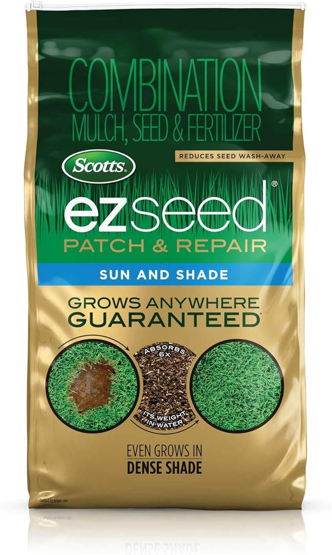 Scotts EZ Seed Patch & Repair for Sun and Shade Combination Mulch, Sun and Shade Grass Seed and Fertilizer for Bare Spots and Repair, Grows Anywhere, 10 lbs.