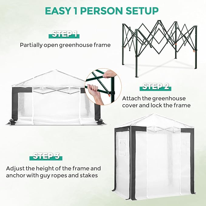 EAGLE PEAK 6x4 Portable Walk in Greenhouse with Polyester Reinforced Corners, Instant Pop up Indoor Outdoor Gardening Green House, Roll Up Zipper Entry Door and Mesh Windows, Gray/White