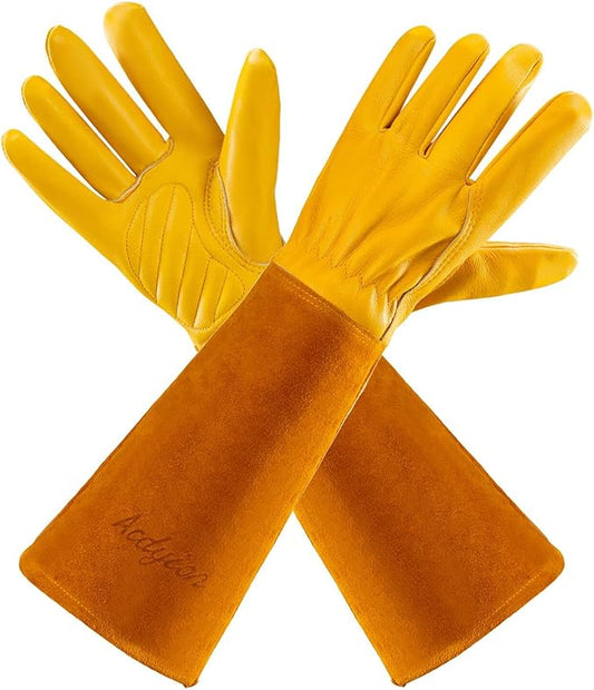 Acdyion Gardening Gloves for Women/Men Rose Pruning Thorn & Cut Proof Long Forearm Protection Gauntlet, Resistant Thick Cowhide Leather Work Garden Gloves