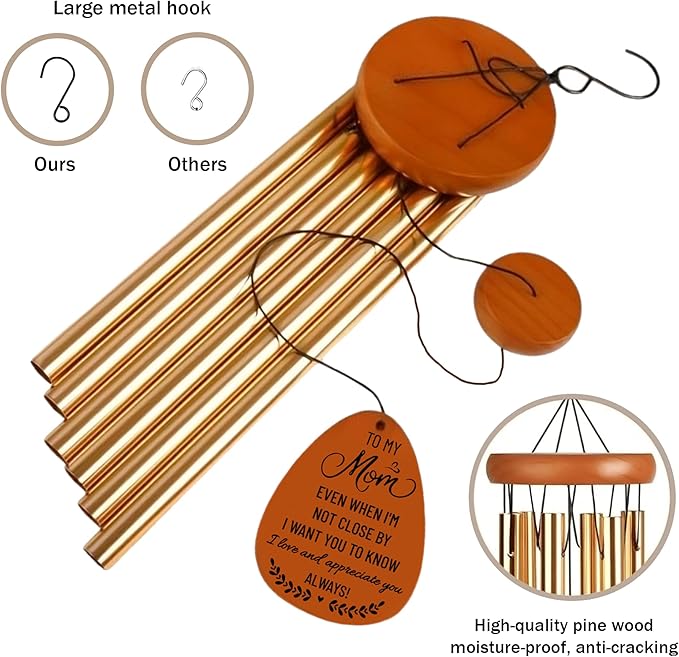 Wind Chimes for Mom Birthday Gifts from Daughter Son - Christmas Wind Chime, Long Distance Gifts for Mom, Mothers Day - Patio Garden Decor - Wooden Large Wind Chimes for Outside Indoor Outdoor (37")