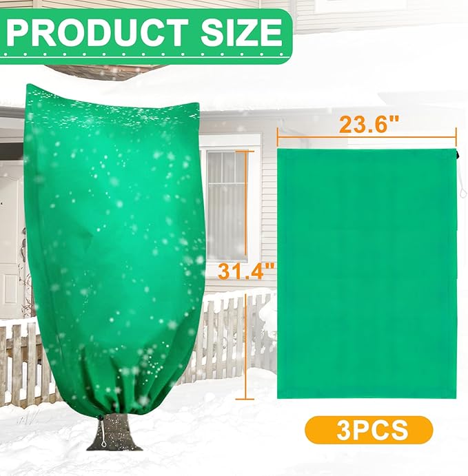 DQS 3 Pack Plant Covers Freeze Protection, 23.6" x 31.4" Winter Frost Protection Blankets Frost Cloth,Suitable for Outdoor Winter Frost, Cold Weather, shrubs, Trees, Jackets, and coverings