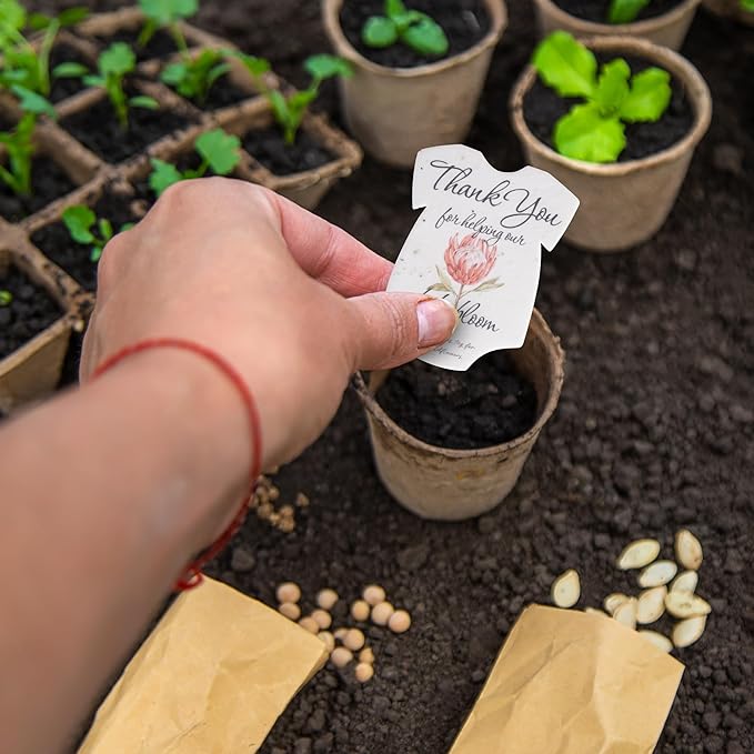 Onesie Seed Paper – 15 Protea Baby Shower Favors for Guests with Wildflower Seeds, Writable & Plantable, Baby Shower Gifts for Guest
