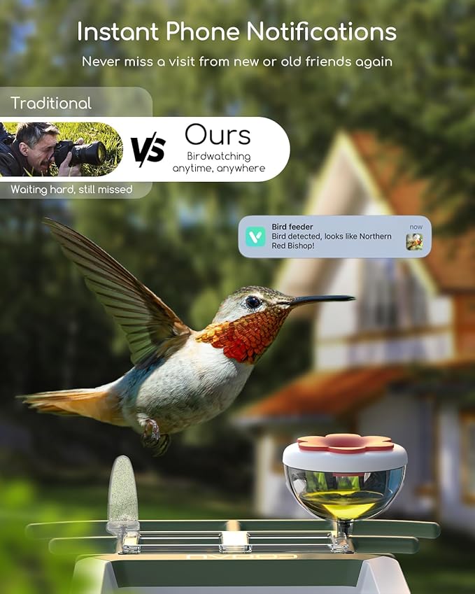 COOAU 5MP Smart Bird Feeder with Camera Solar Powered, Outdoor Bird House Cam with 11,000+ AI Birds Species Identification, 3K UHD Live Video Watching, Instant Notifications,Ideal Gift for Bird Lovers