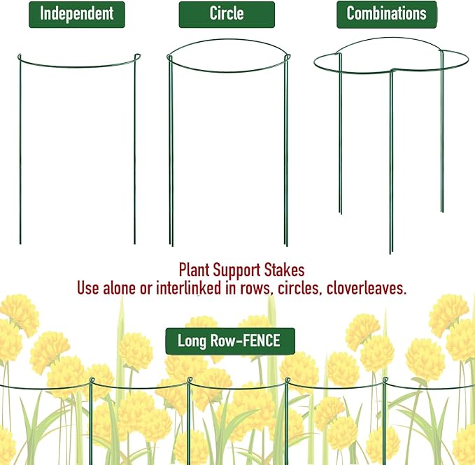 10-Pack Half Round Snake Plant Support Stakes, Plant Support Ring for Hydrangea, Peony, Dahlia and More, Rust-Proof Plant Cages for Indoor and Outdoor Potted Plants (14x8Inch)