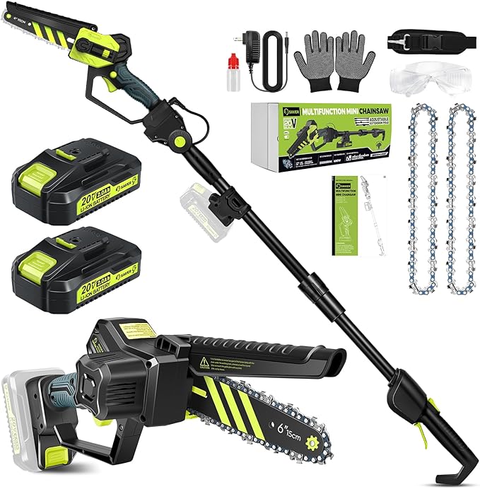 Saker Cordless Pole Saw and Mini Chainsaw,2-IN-1 Pole Chainsaw,Brushless Electric Pole Saw Battery Powered 6 Inch Chainsaw, 78.74 Inch Max Reach Tree Trimmer Pole Saw