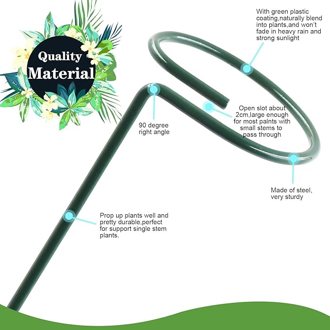 HiGift 10 Pack 36 Inch Plant Support Stake for Tall Plant, Garden Single Stem Flower Support Stake Indoor Plant Cage Support Ring for Peony, Orchid, Lily, Rose