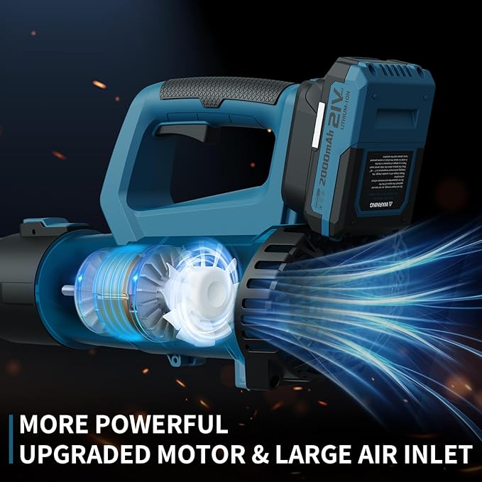 Leaf Blower, 21V Cordless Electric Blower with 2 2.0Ah Batteries and 1 Hour Fast Charger, Lightweight Leaf Blower for Patio Cleaning, Lawn Care, Blowing Fallen Leaves and Dust, etc.