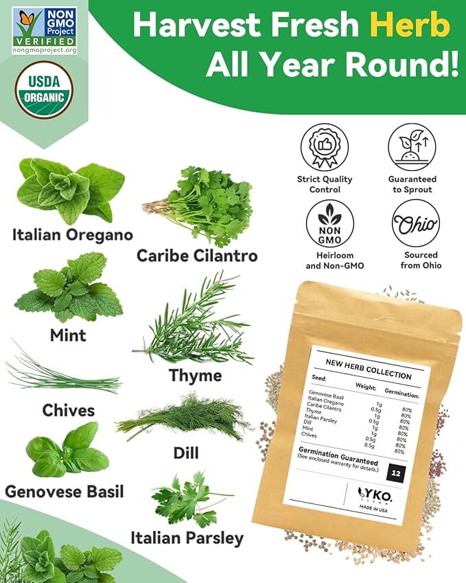 Gourmet Herb Seed Pod Kit Compatible with AeroGarden, idoo, Ahopegarden, Gardencube with Basil, Parsley, Thyme, Mint, Cilantro, Dill, Oregano, Chives - Compatible with All Hydroponics(8-Pod)