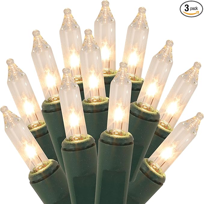 3 Pack Clear Christmas String Lights, 100 Count Each, Incandescent Mini Christmas Lights, Connectable Xmas Tree Light for Indoor Outdoor Garland Birthday Holiday Wedding Festival Party