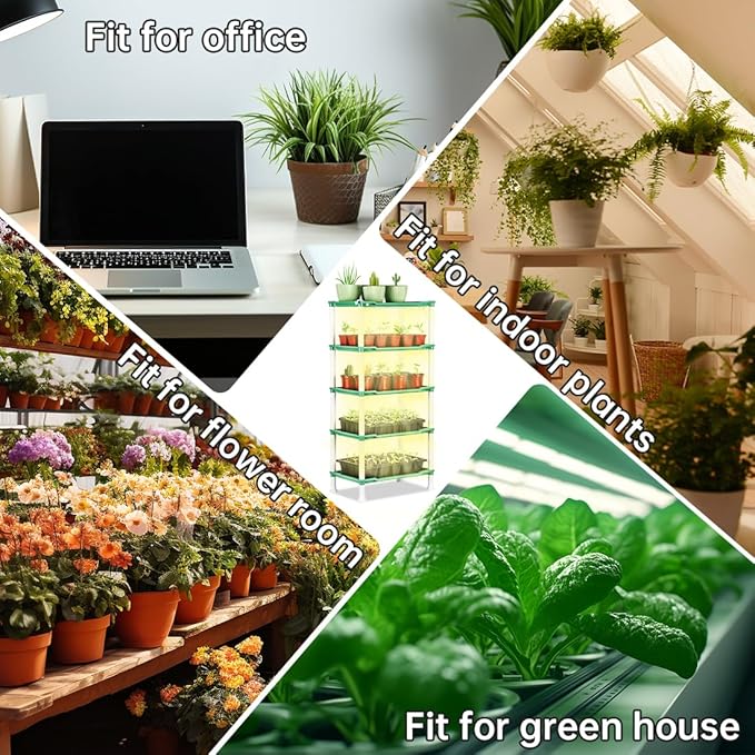 Tabletop 5-Tier Seed Starting Kit Germination Tray - Plant Stand with Grow Lights Full Spectrum Sunlike Plant Light for Indoor Plants, Greenhouse, Succulents, Seedlings Gardening