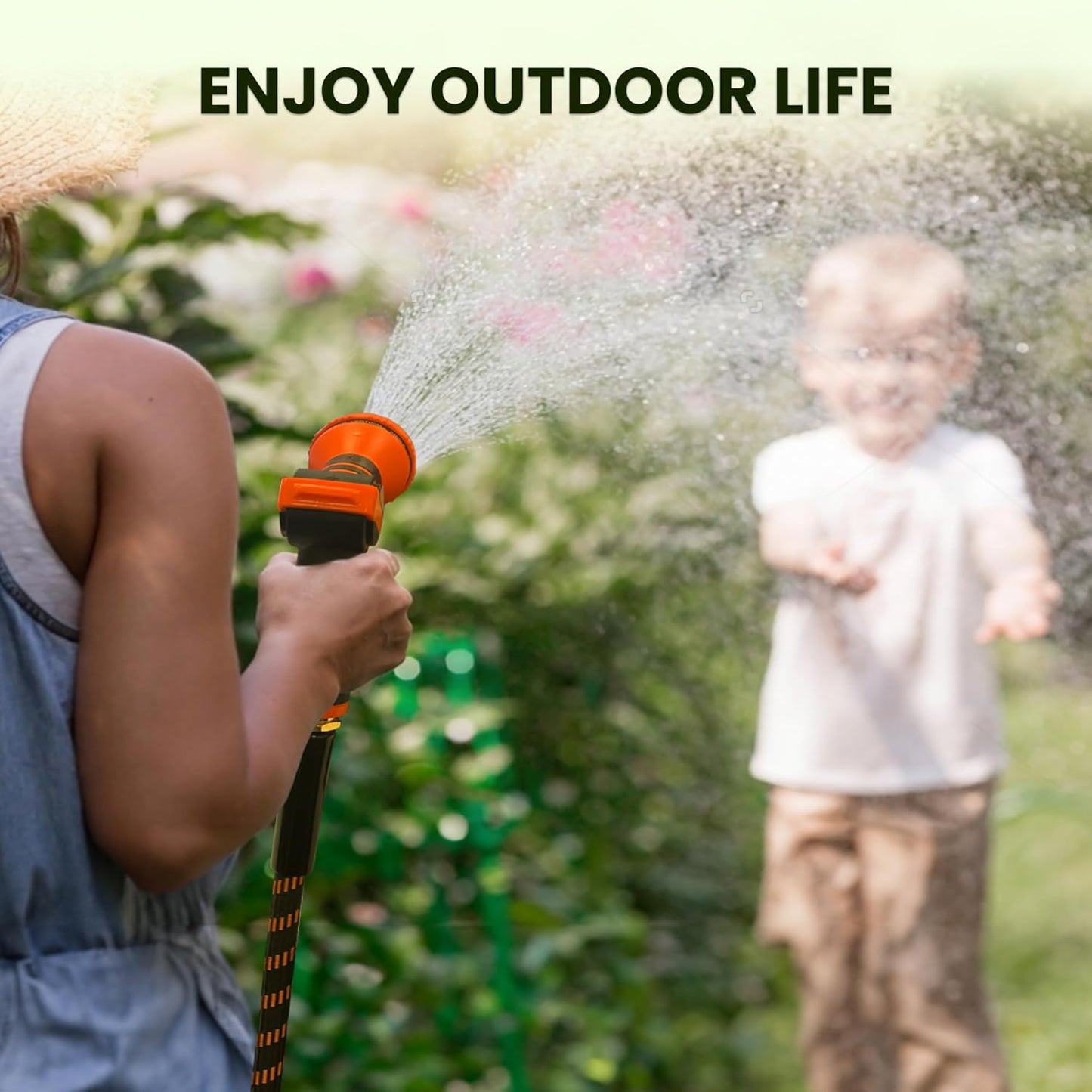 Giraffe Tools Garden Hose 100FT 1/2” Non-Expandable Lightweight Flexible Water Hoses Burst 600 psi with 9 Spray Function Nozzle Heavy Duty Hose