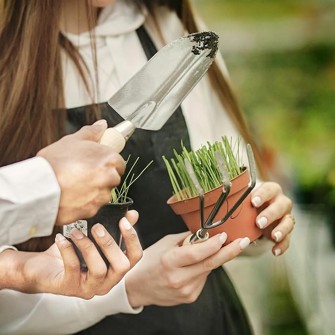 Gardening Tool Set 10 Pieces, Heavy Duty Stainless Steel Garden Tool Set Hand Tools with Roomy Lightweight Floral Tote Bag, Rust-Proof Garden Tools for Gardening, Ideal Gardening Gifts for Women Mom